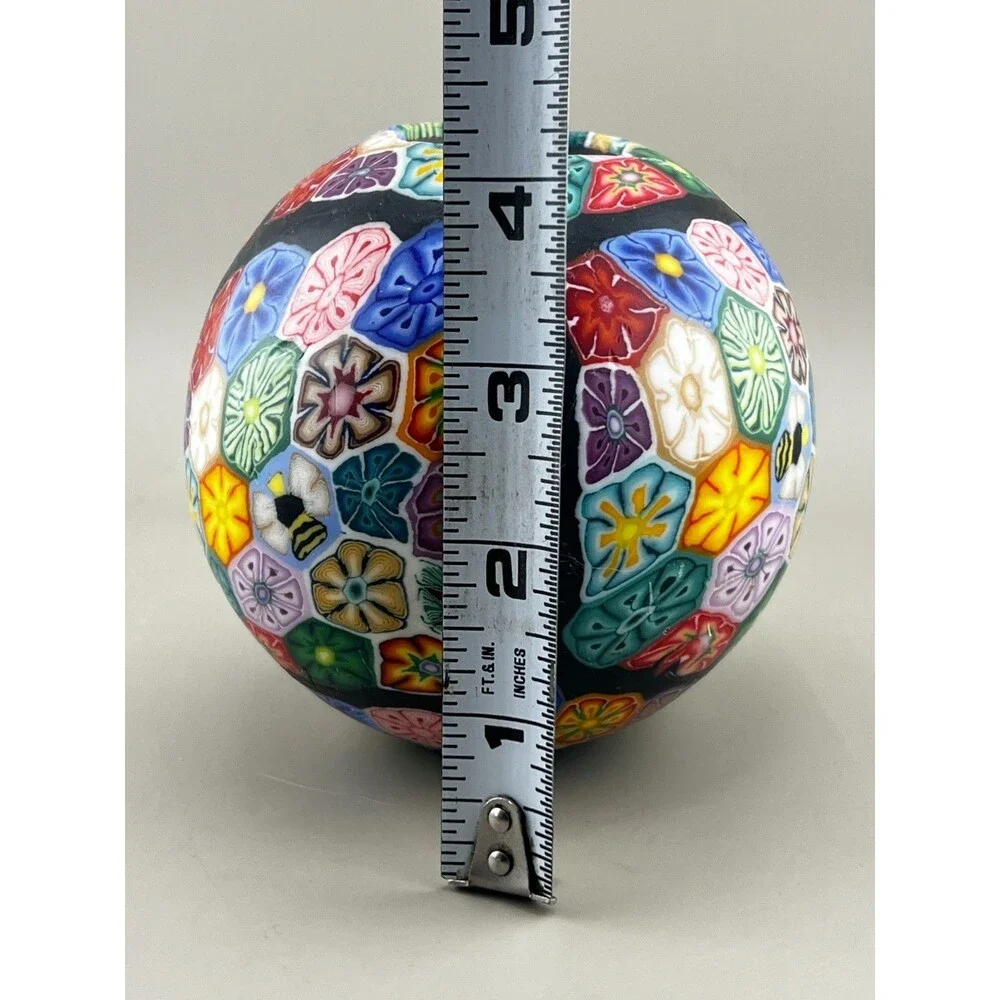 Stone Candles Millefiori Flowers Bee Pattern Candle Handmade USA Vtg Colorful